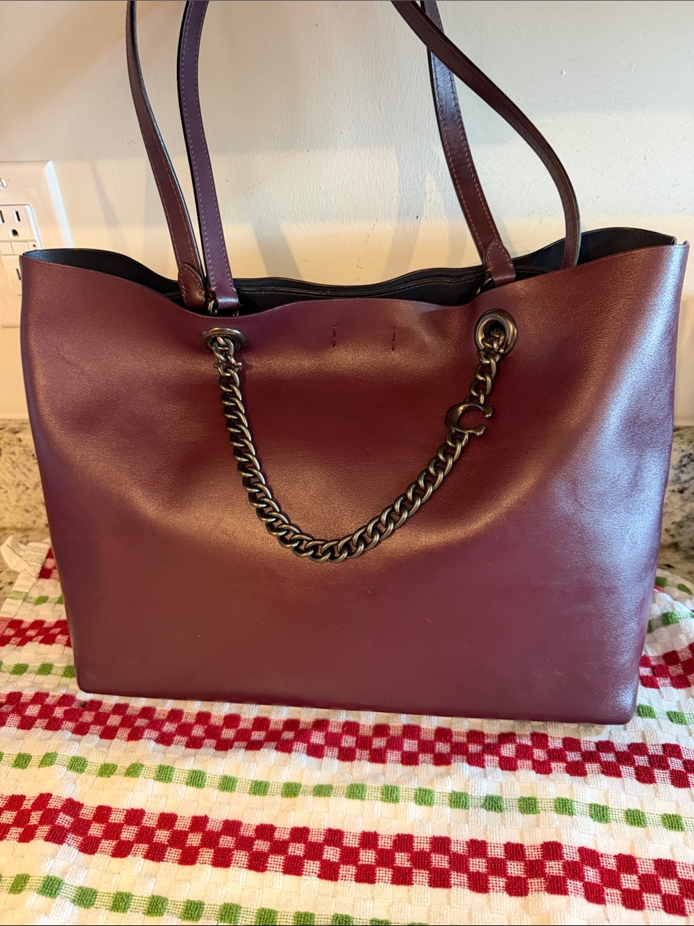 Coach Large Women's Leather Tote Bag in Deep Burgundy.